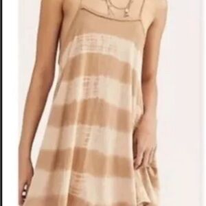 We The Free Strappy Tan Cream Tie Dye Mini Dress Coverup 100% cotton size Small